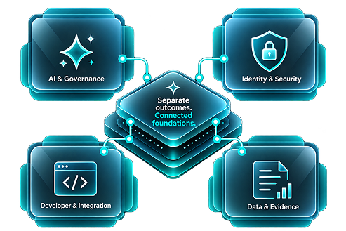 Diagram showing separate outcomes connected to foundational modules